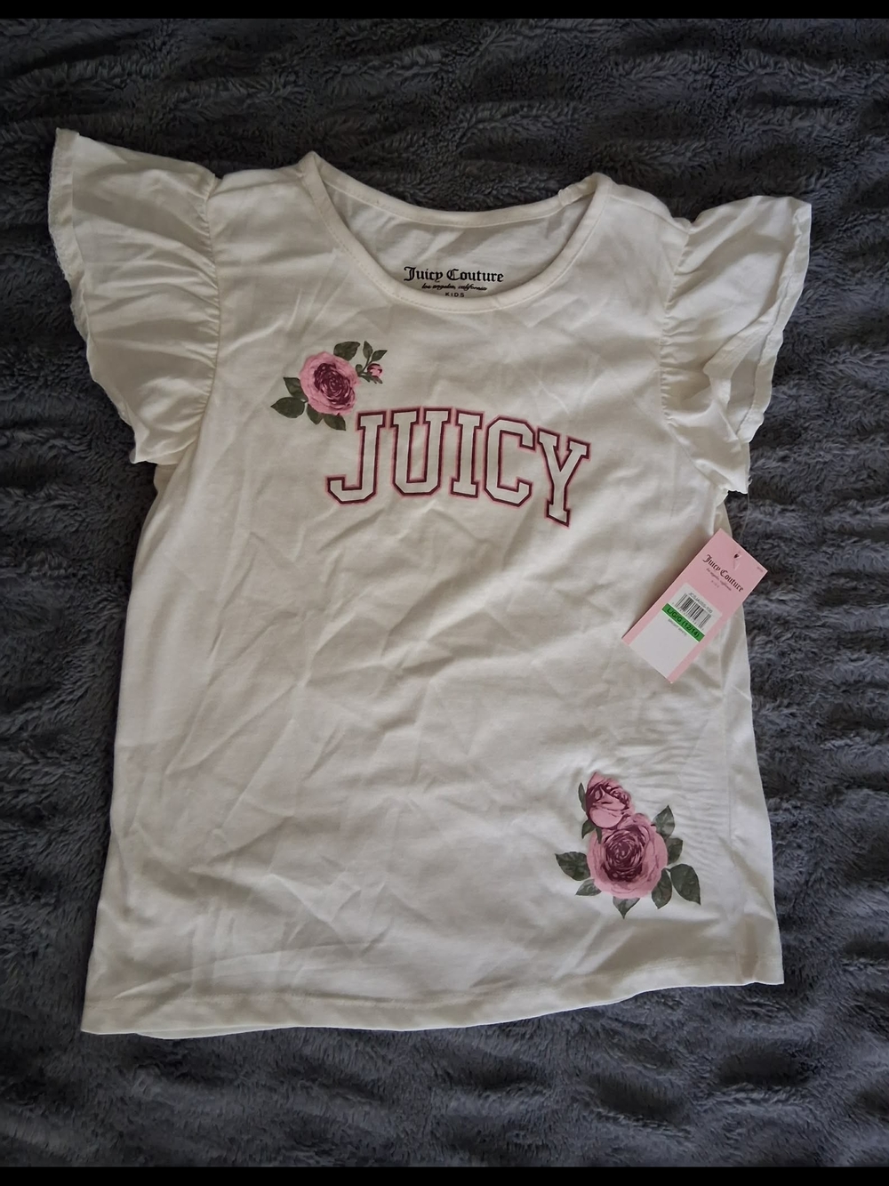 NWT Juicy Couture Tee with Pink Floral 'JUICY' Logo Girls Size L 12/14
